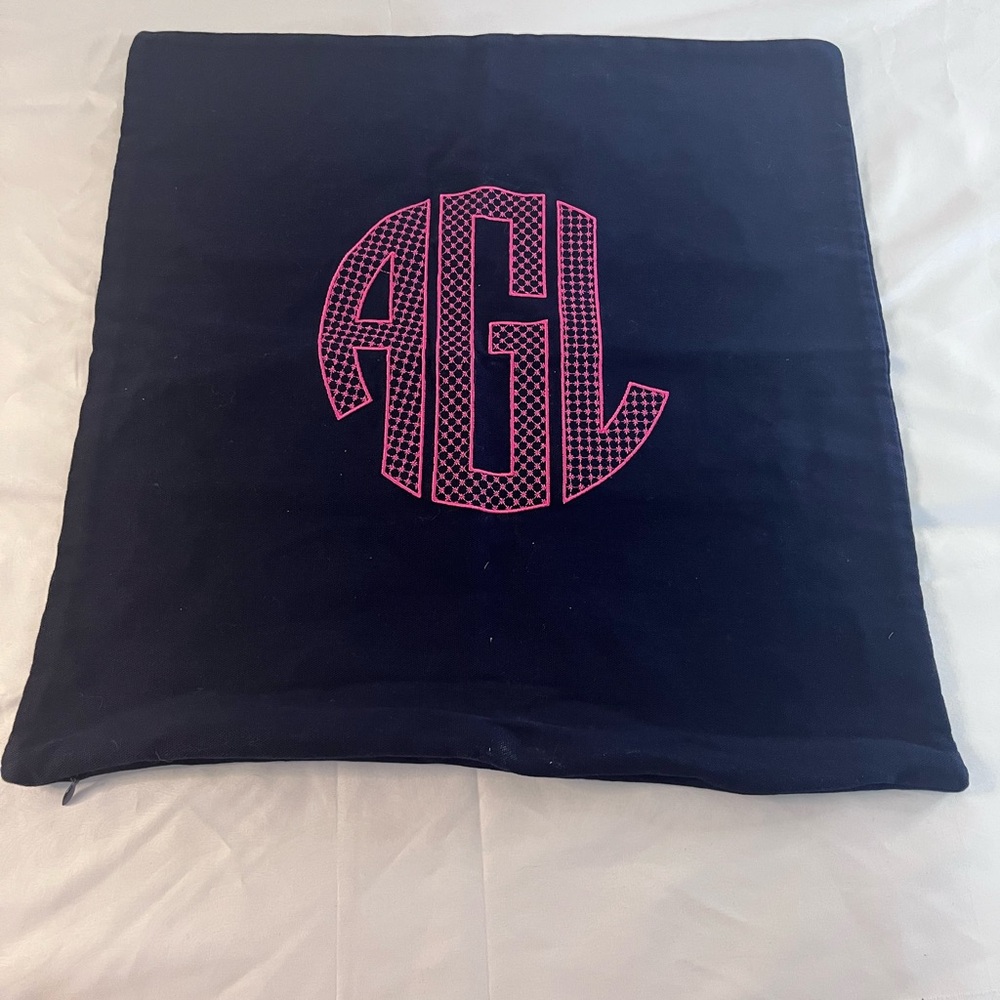 Initial “ALG” Thirty-One Navy Pillow Case with Pink Monogram